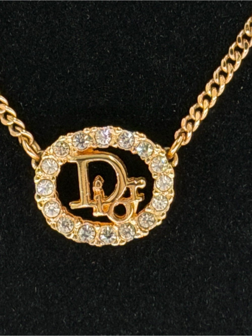 Dior Crystal Pendant Necklace in Gold Tone Excellent Comdition